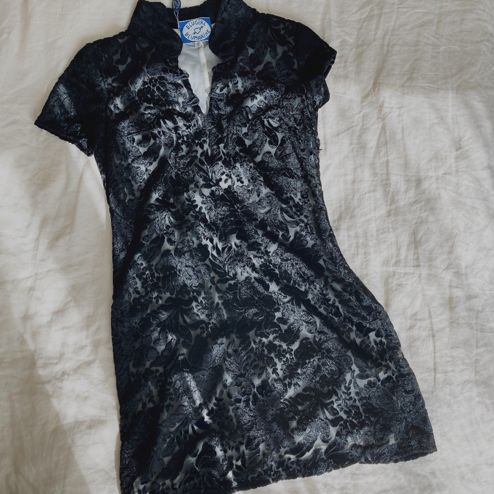 NWT New Vintage! 90s Blugirl Blumarine Black Floral Velvet Burnout Mini Dress XS
